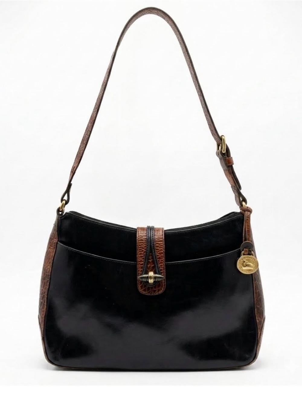Brahmin Black and Brown Leather Crossbody Bag